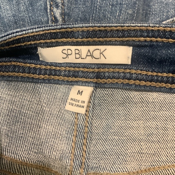 SP Black Cotton Blend Distressed Blue Short Overalls, Size M - Picture 7 of 9